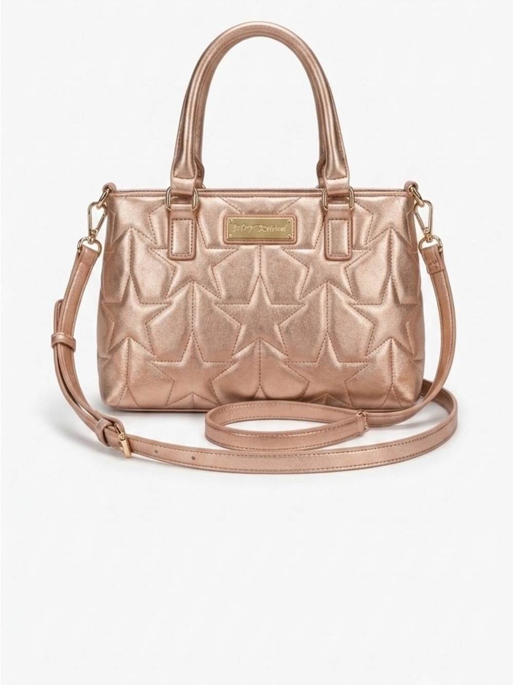 Betsey Johnson Rose Gold Star-Quilted Mini Satchel